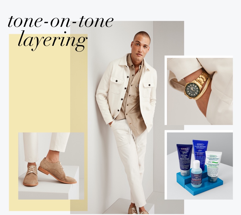 Guy wearing Jacket, Button Down, Joggers, Oxfords, Watch, Bracelet